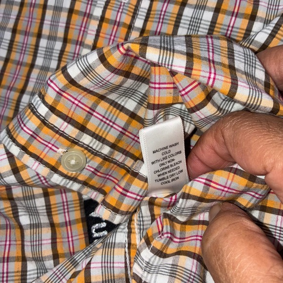 Vurt Mens Plaid Short Sleeve Button Up Shirt Size L Cotton Orange White Pink - Picture 6 of 8
